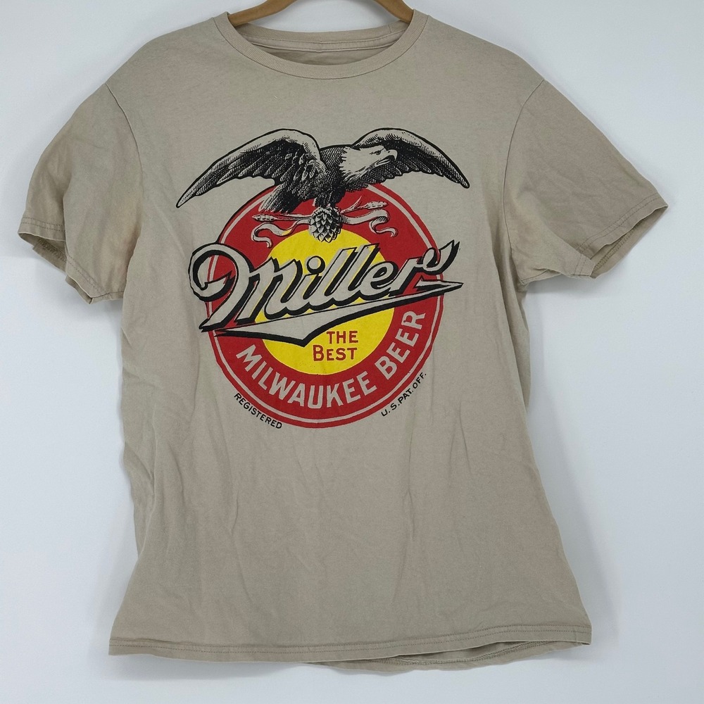 Miller‎ High Life Beer Eagle Graphic T Shirt Tan Mens Size Medium